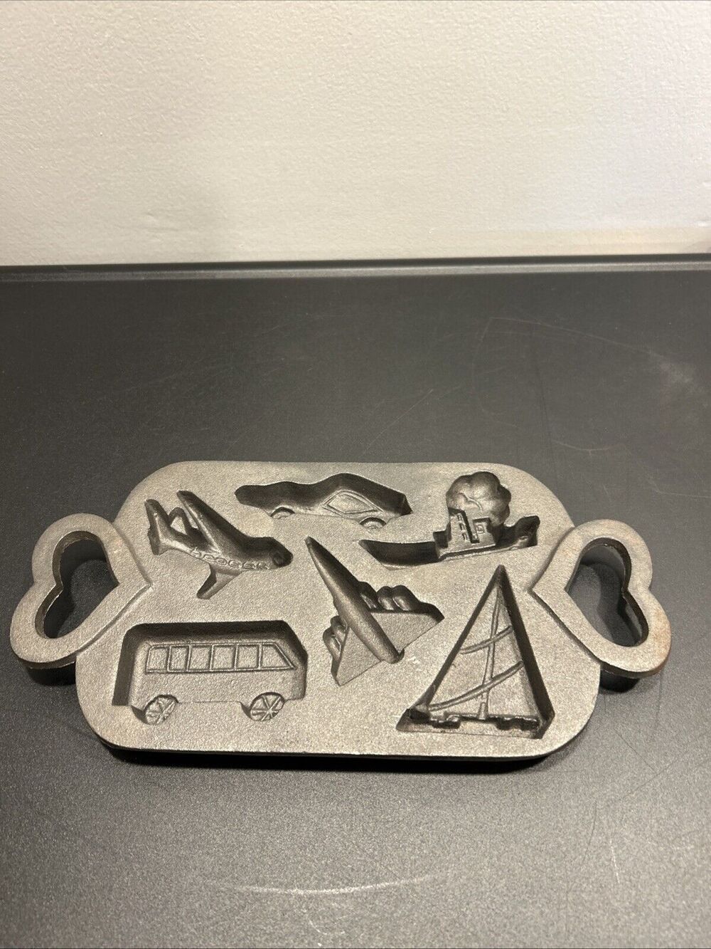 Cast Iron Christmas Baking Mold Transportation Marked Milky The Clown Estate Vtg